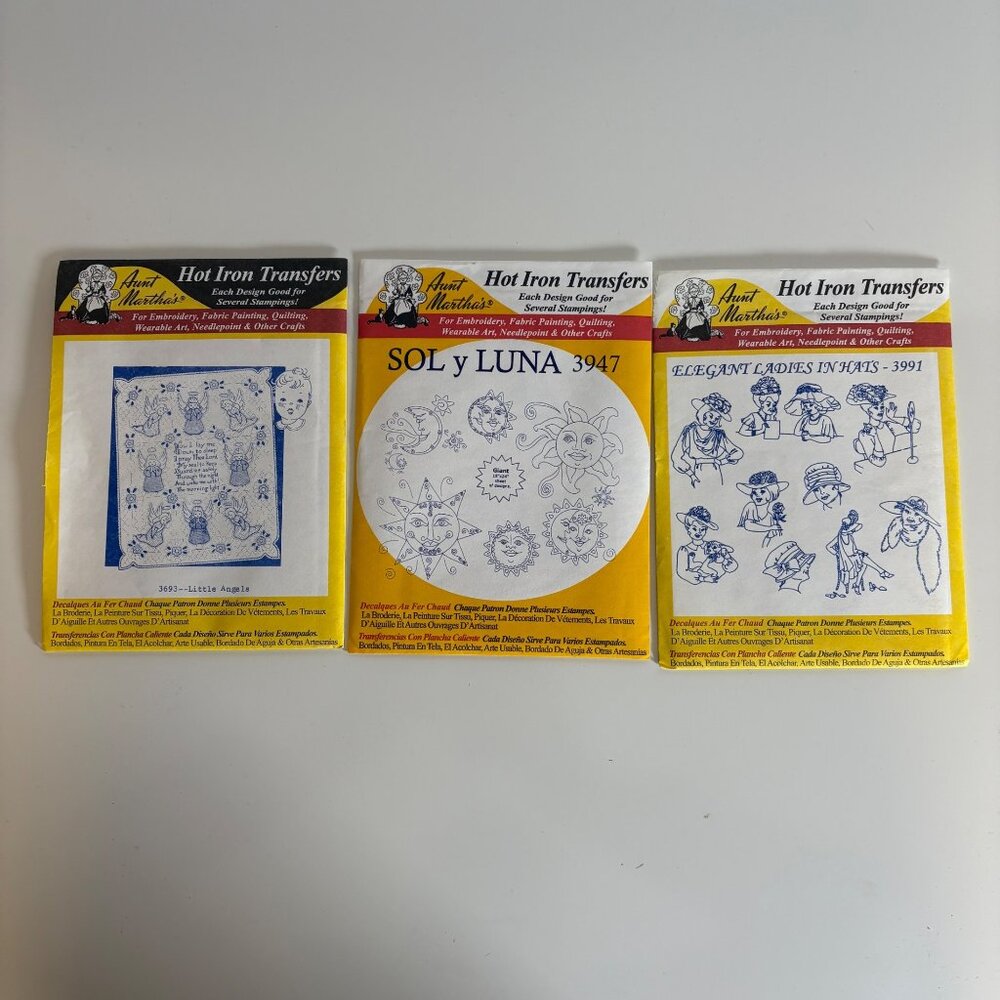 Aunt Marthas Hot Iron Transfers For Embroidery Quilting & Crafts - 3 Patterns